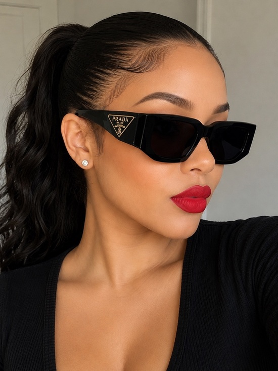 Prada Accessories - NEW PRADA-Black Rectangular Women's Sunglasses-Sunglasses Only